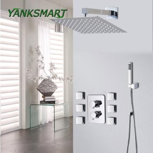 YANKSMART 1SET Top Quality Bath Shower Faucets Set Bathroom Mixer Shower Bathtub Taps Rainfall Shower Aall Mounted torneira Taps