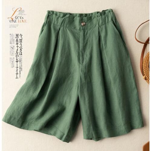 Womens Shorts 2021 Summer Linen Casual Loose Ladies Cotton Shorts Solid Color Buttons Oversized Shorts Women High Waist