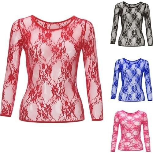Womens Fashion Ladies Floral Lace Top Transparent Long Sleeve Tops 2020 fashion women Sexy Multicolor Optional