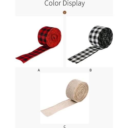 1PC Wired Edge Ribbons Christmas Red And Black Plaid Ribbons, White And Black Buffalo Plaid Ribbons And Burlap Craft Ribbons