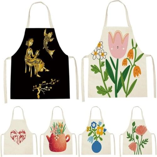 1 Piece Floral Patterned MenS And WomenS Apron Sleeveless Apron Kitchen Apron Household Cleaning Anti-Fouling Apron Baking Bib