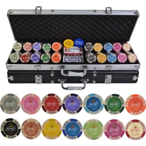 100-500PCS/Set Poker Chips Casino Texas Hold'em Wheat Double Color Coins With Trim Sticker gambling Poker Chip with Aluminum Box