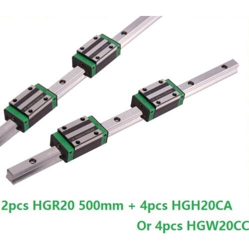 2pcs linear guide rail HGR20 500mm with 4pcs HGH20CA Or HGW20CC linear block Carriage for cnc router