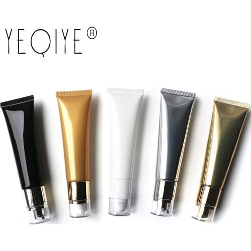 【20PCS】50ml Vacuum Pump Cap Cosmetic Soft Tube Plastic Refillable Bottle 50g Cream Foundation Essence Container Bottle Free Ship