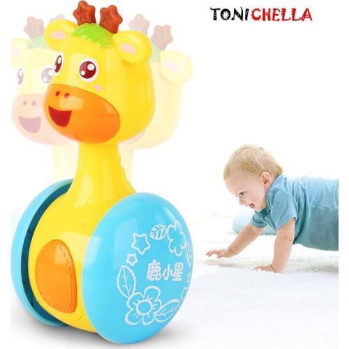 Baby Rattles Sliding Tumbler Doll Cute Pet Image Sweet Bell Music Roly-poly Puzzle Early Education Baby Toys Gift T0725