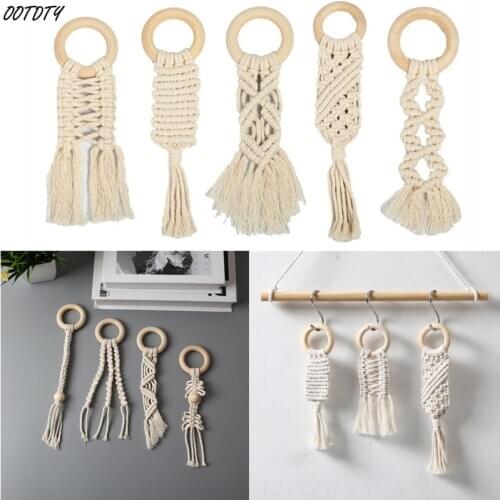 BPA Free Baby Organic Macrame Teether Crochet Wood Ring Rattle Sensory Teething Toy Infant Room Decoration DIY Crafts Pendant