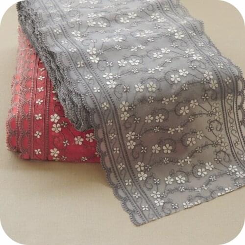 10meters Grey Flowers Elastic Fabric Embroidery Guipure Lace Trim Ribbon Wedding Dress DIY Apparel Sewing Crafts Supplies 25cm
