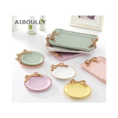 European Retro Bowknot Resin Small Coasters Plate Creative Handpainted Saucer Jewelry Dish Table Decorative Jewelry Storage