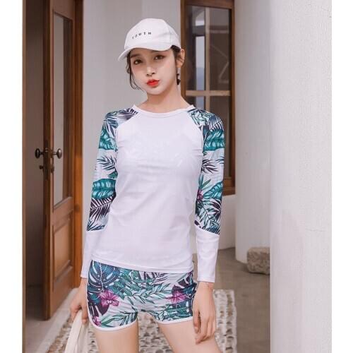 Swim Wear Women 2020 Sexy Swimsuit Womens Bikini Swimwear Bikinis Fan Ins Bath Long Sleeve Three Piece Covering Solid Polyester