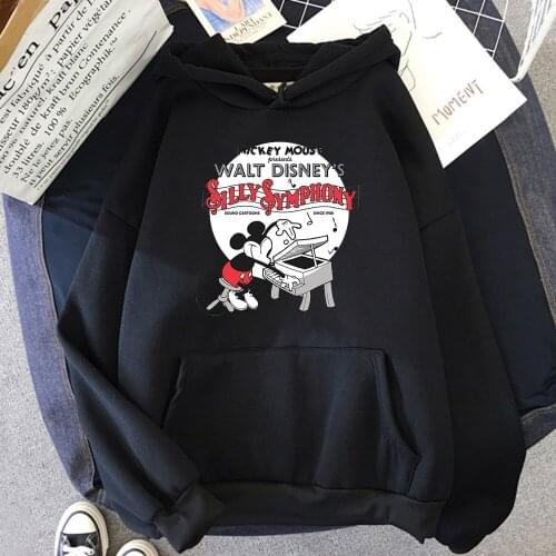 Disney Funny Anime Graphic Mens Hoodies Mickey Mouse Play Piano Men Sweatshirt Comfortable Fashion Autumn Hoodie Vintage Hoodie