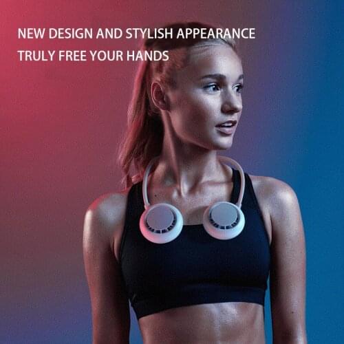 2021 new creative lazy hanging neck fan outdoor sports USB small fan no leaf hanging neck mini fan