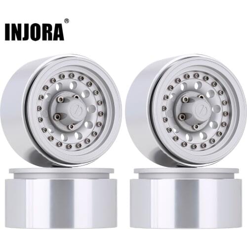 INJORA 4PCS Black/Silver 1.9 Aluminum Alloy Beadlock Wheel Rim for 1:10 RC Crawler Axial SCX10 90046 AXI03007 TRX4 Bronco