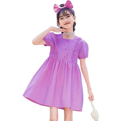 Girl Dress Solid Color Kids Party Dresses For Girls Solid Color Kid Dress Summer Childrens Clothing 6 8 10 12 14