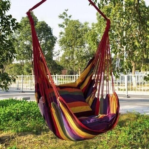 Hanging Rope Hammock Chair Swing Seat for Indoor or Outdoor Use for Patio, Bedroom Tree 500 lbs Weight Capacity 2 Seat Cushions