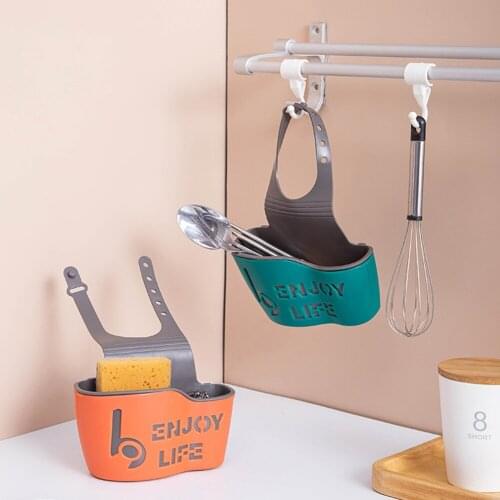 Sink Shelf Soap Sponge Drain Rack Hanging Bag Bathroom Holder Strap Faucet Storage Basket with Drain Holes Kitchen Accessories