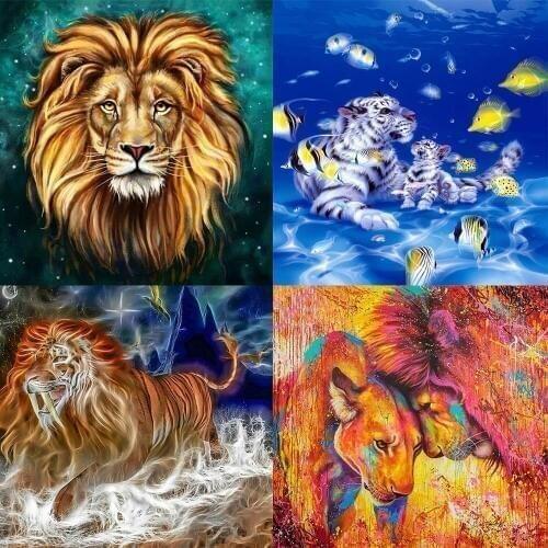 Full Drill Diamond Painting Fantasy Lion Tiger Animal 5d Diamond Embroidery Sale Diamond Picture Of Rhinestones Home Decor Gift