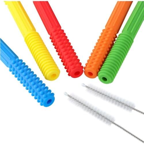 Hollow Teething Tubes Soft Silicone Teething Toys for Babies BPA Free Different Textures for Kids Autism Speech Tool Therapy Toy