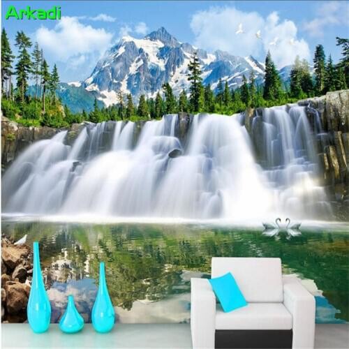 Custom 3d Wallpaper Photo Water Rich Living Room Study Hotel Restaurant TV Background Wall Paper Landscape Mountain Waterfalls