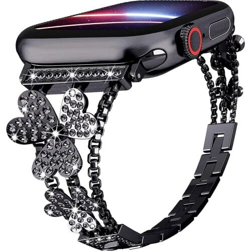 Classic Rose flower metal strap for Apple watch 6 5 4 SE band 40mm 44mm Diamond replacement for iwatch series 3 2 38mm 42mm band