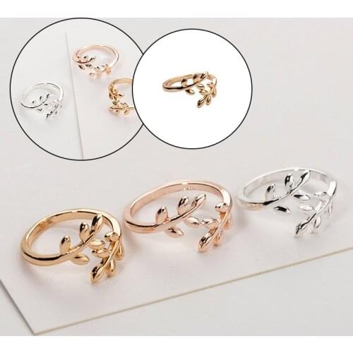 Rose Gold Silver Color Olive Tree Branch Leaves Open Ring for Women Girl Wedding Rings Adjustable Knuckle Finger Jewelry Cute