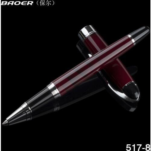 Baoer school Gel pen Gifts Writing Rollerball Pen Luxury Silver Clip Ballpoint Pen 0.5mm Nib Black Refill Metal Roller Ball Pens