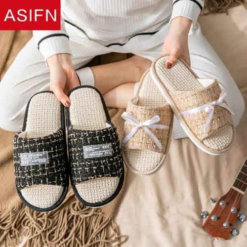 ASIFN Cotton Linen Slippers Womens Home Indoor Four Seasons House Soft Bottom Japanese Couple Linen Men Slippers Women Shoes