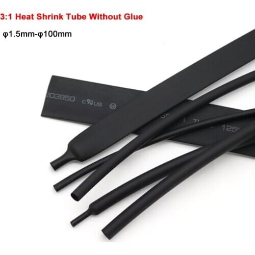 1Meter φ1.5mm-φ100mm 3:1 Heat Shrink Tube Without Glue Black Heatshrink Tubing Wire Sleeving