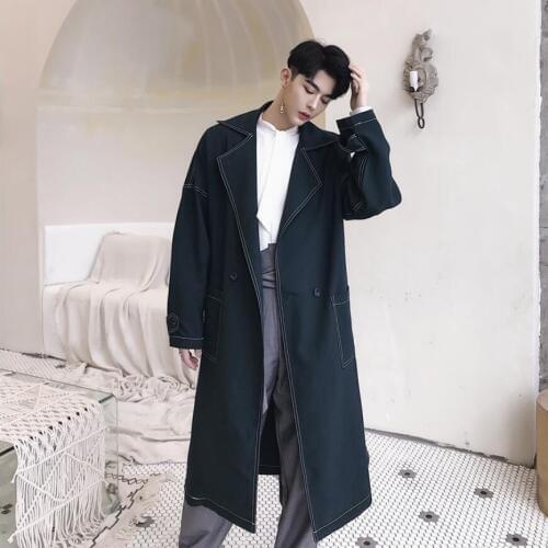 M-xxl Autumn And Winter New Korean Long Trench Coat Mens Long Section Over The Knee Windbreaker Trend Male Youth Loose Coat