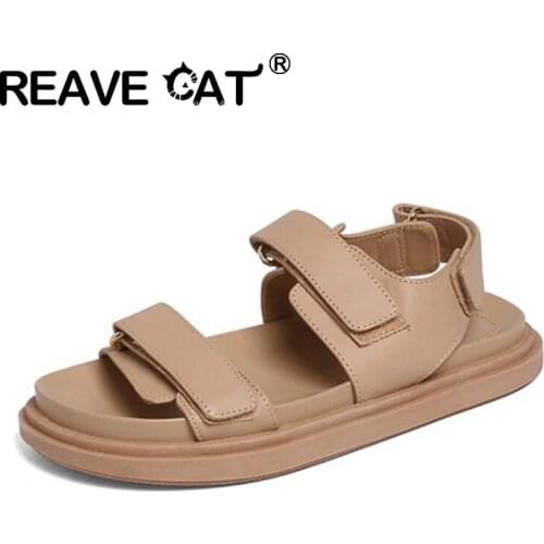 REAVE CAT 2021 Genuine Leather Open Toe Summer Female Shoes Platforms Hook&Loop Slingback Casual Women Sandals Size 34-39 A4413