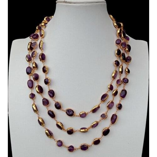 Y.YING 3 Strands Natural Amethyst Freeform With Electroplated wrap Necklace 18" handmade for women