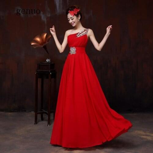 Red Dress Chiffon Elegant One Shoulder Lace Up Back Bandage Summer Party Evening Women Dresses