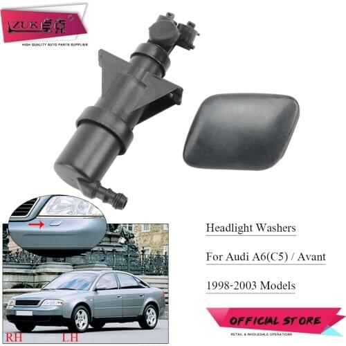 ZUK For Audi A6 / Avant C5 1998-2001 Headlight Washer Nozzle Pump +Cover Headlamp Cleaning Water Spray Cap Jet Actuator&Lid