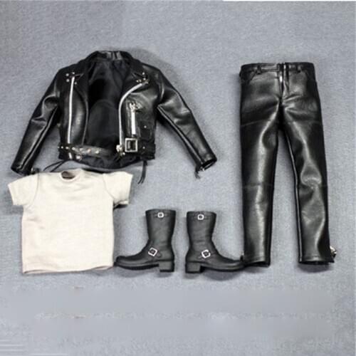 1/6 Scale Black Leather Jacket Suits Set Model AS044 Locomotive Version for 12in Phicen Tbleague Male Soldier Toys