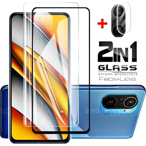 2in1 Glass on Poco F3 X3 NFC Pro M3 F2 Tempered Glass For Xiaomi pocophone pocox3 pocof3 x3NFC x3pro Screen Protector Phone Glas