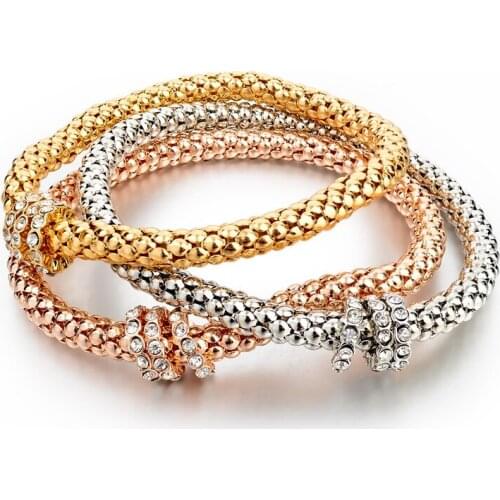 3Pcs/Lot High Quality Crystal Bracelet With Pendant Fashion Gold Filled Bracelets Bangles Silver Jewellery Elastic Charm Chain