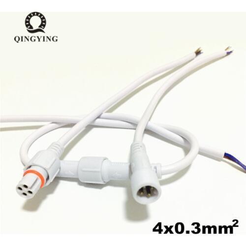 5 pairs/lot 4 pin 4 Core Waterproof Connector With 20cm White Color Wire Cable IP68 Female & Male Plug 4X 0.3(mm2)