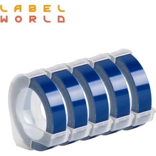 3D embossing label tape Compatible for Dymo 3D 525 9mm embossing tapes for dymo 1610 12965 1880 MOTEX E101 blue 5 pack