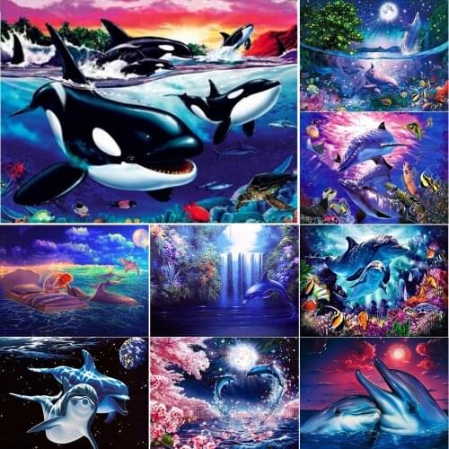 5D DIY Diamond Painting Dolphin Cross Stitch Kits Full Drill Embroidery Mosaic Animals Art Picture Of Rhinestones Gift Decor