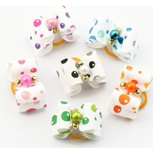 Armi store Handmade Dog Accessories Multicolor Pearl Core Ribbon Bow 6022014 Bow Tie Dog Supplies, Free Shipping