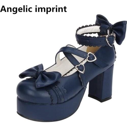 Angelic imprint woman mori girl lolita cosplay shoes lady high thick heels pumps platform shoes women princess dress shoe 8cm 47