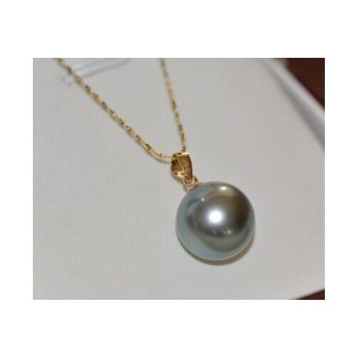 Free shipping >>>>noble jewelry HUGE REAL 11-12MM NATURAL SILVER GRAY PEARL 14K PENDANT without chain