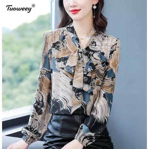 Blusas mujer de moda 2021 floral print bow collar blouse women tops camisas mujer chemisier femme womens tops and blouses