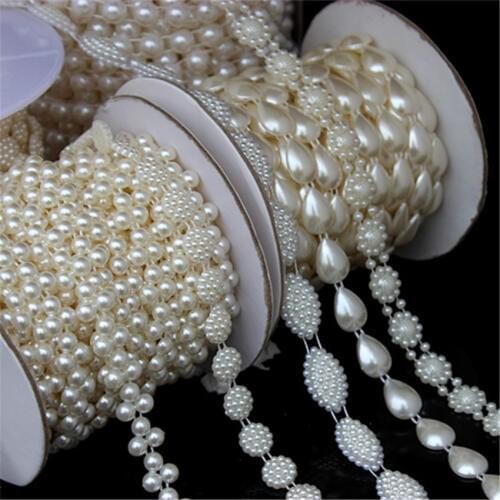 1-5yard/Bag Multi-Size ABS Imitation Pearl Beads Chain Trim For DIY Wedding Party Decoration Sew Jewelry Craft Accessories WCAA