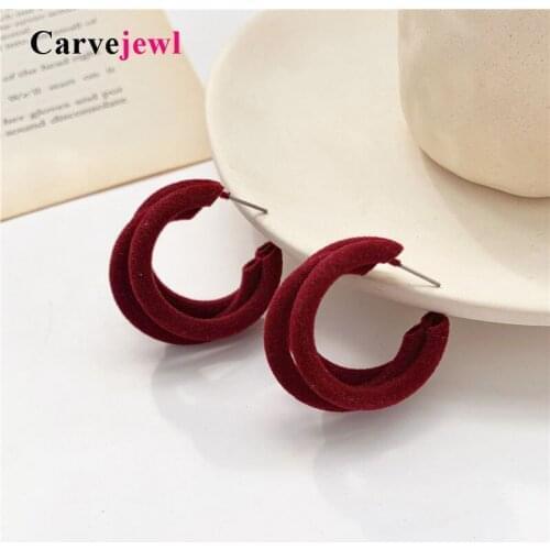 Carvejewl new Fashion velvet Color 3 Layer Metal Circle hoop Earring Geometric C Shape Earrings For Women Christmas Gift Jewelry