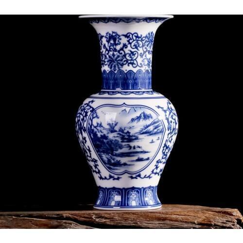 Jingdezhen Antique Underglazed Blue And White Ceramic Vase Home Decoration Crystal Glaze Ceramic Vase Flower Decoration