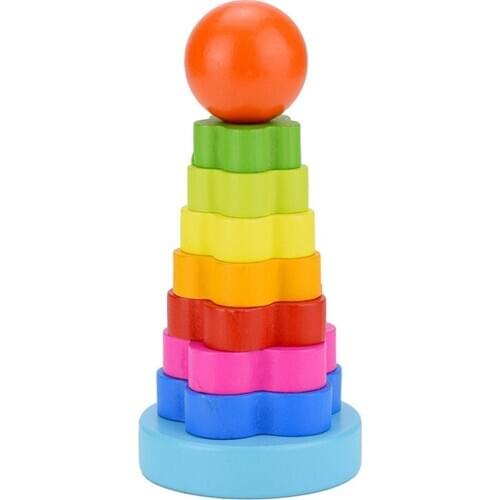 Kids Baby Wooden Toys Stacking Ring Tower Blocks Early Learning Educational Toys for Baby Children Christmas Gifts