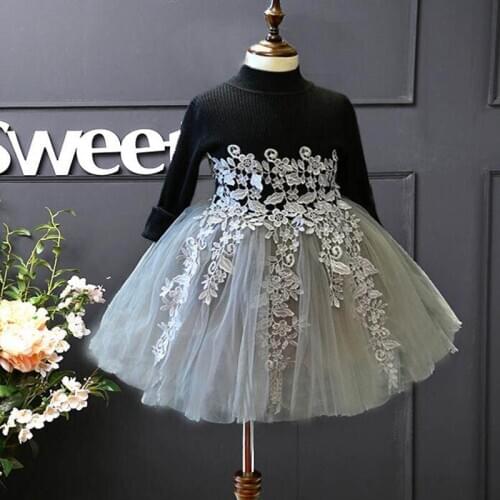 MERI AMMI For 3-8 Year Girl Children Clothing Long Sleeves Dress Lace Floral TuTu Party Dress J632