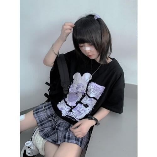 2021 Summer New Style Japanese JK Girl Pure Cotton Cute T-shirt Black Short-sleeved T-shirt Graphic T Shirts Aesthetic Clothes