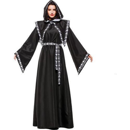 JIEZuoFang Adult Unisex Scary Death Grim Reaper Costume Wizard Sorceress Costumes for Women Crypt Keeper Men