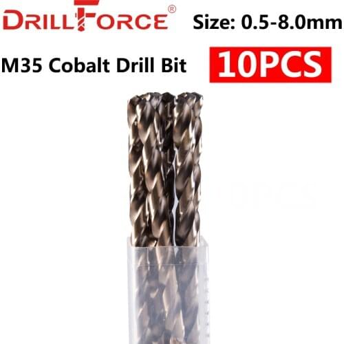 10PCS 0.5mm-8.0mm M35 HSS-CO Cobalt Drill Bits HSS Twist Drill Bit For Stainless Steel (0.5/1.5/2/2.5/3/4/4.5/5/5.5/6/6.5/7/8mm)